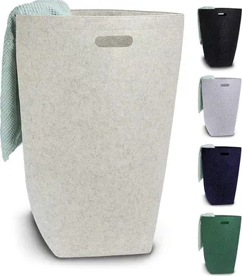 Immagine prodotto di Cesto per la biancheria Unyqoos® da designer, realizzato in feltro – sacco pieghevole da 80 litri, color beige, con maniglie e chiusura magnetica, ideale per bagno e lavanderia