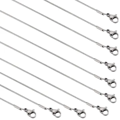 12er-Pack 45 cm Edelstahl-Slangenketten, 0,9 mm, Karabiner