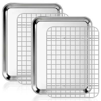 Produktbild von Backblech Set Edelstahl mit Abkühlgitter, 26,5 x 20,5 x 2,5 cm