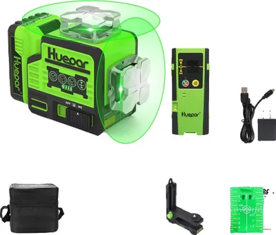 Obrázek produktu pro Huepar 8řádkový zelený laserový nivelační přístroj, ovládání Bluetooth, 10 hodin provozu, s detektorem