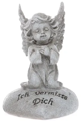 Produktbild von Novaliv "Ich vermisse Dich" Grabschmuck Engel Grau Grabdekoration wetterfest Grabfigueren Engel für Friedhof Grabdeko Grabengel Engel für Grab Gedenkstein Grabstein Deko