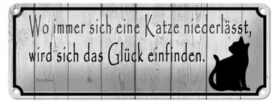 Produktbild von Blechschild Spruch 27x10cm wo Katze niederlässt wird Glück Dekoration