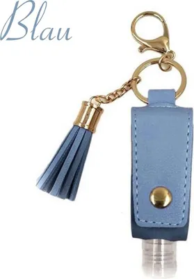 Produktbild von 30ml Desinfektionsmittelspender Schlüsselanhänger in Blau, Desinfektionsanhänger mit Kunstleder Hülle, leere Handtaschen Reiseflasche