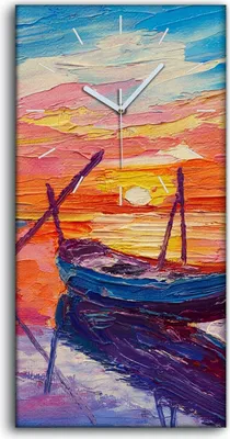 Produktbild von Leinwand Uhr Küche Wohnzimmer Bild 30x60 Ölgemälde Boot Sonnenuntergang Kunst - weiße Hände