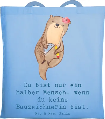 Produktbild von Mr. & Mrs. Panda Einkaufstasche Bauzeichnerin Herz - Sky Blue - Geschenk, Jutebeutel, Tote Bag, Schultasche, Laptoptasche, Tasche, Shopping
