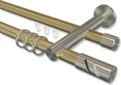 Produktbild von Interdeco Rundrohr-Innenlaufstange, Gardinenstange (Kombination) Messing-Optik / Edelstahl-Optik Modell Platon Zoena, 20 mm Ø 2-läufig, 240 cm