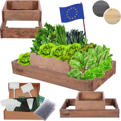 Produktbild von MODO24 Hochbeet Holz, Pflanzkasten, Massivholz, Kiefer, Kräuterbeet, Blumenkasten, Garten, Terrasse, 18x60x30 cm, Braun, ZP09