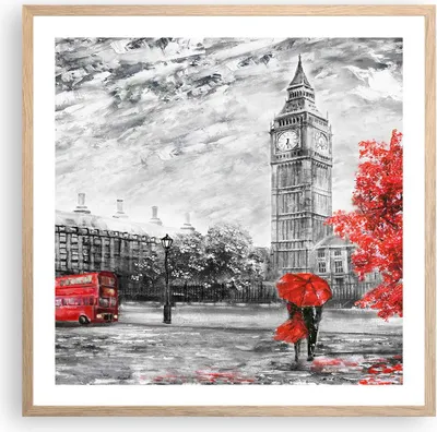 Produktbild von Gerahmtes Poster - Rahmen in heller Eiche - London Bus - 60x60 cm - Wand Bild - Wanddeko - Wandbilder - Kunstposter - Wandposter - Bilderrahmen - Bilder - Kunstdruck - Wandbild - P2NAC60x60-3866