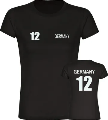 Produktbild von multifanshop Damen T-Shirt - Germany - Trikot Nummer 12, schwarz, Größe S