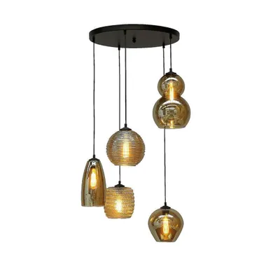 Produktbild von masterlight Pendelleuchte Quinto 5-flammig Glas Schwarz-Transparent Ø50cm