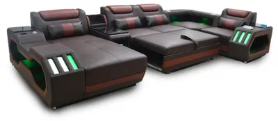 Produktbild von Luxus Ecksofa U-Form Wohnzimmer Sofa mit Bettfunktion Couch Möbel LED