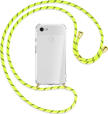 Produktbild von Handykette Backcover-Schutzhülle mit Band (Metall goldfarben) für Google Pixel 3 XL - neongelb