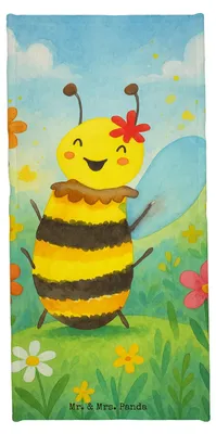 Produktbild von Mr. & Mrs. Panda Strandtuch Biene Happy Design - Weiß - Geschenk, Badehandtuch, sporthandtuch, Badelaken, Handtuch, Reisehandtuch