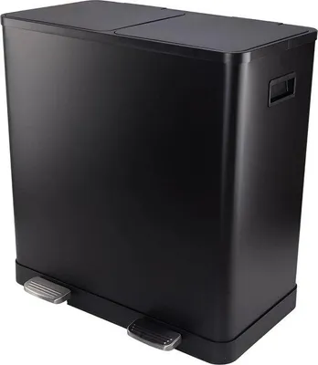 Image de Poubelle de recyclage à 2 compartiments de 60 litres, avec pédale et poignées, fermeture en douceur, corbeille de 60 litres