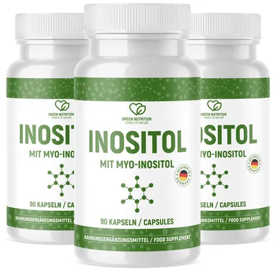 Produktbild von Green Nutrition Myo Inositol Kapseln - 1400 mg pro Tagesdosis - 90 Kapseln - vegan- 3x