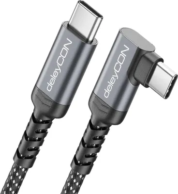 Produktbild von deleyCON 0,5m USB C Kabel Kurz Winkel 90 Grad (60W Schnellladekabel) USB-C auf USB-C Gewinkelt für iPhone 17 16 15 Galaxy A16 A56 S25 S24 S23 Pixel iPad MacBook AirPods Tablet Carplay