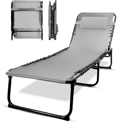 Imagen del producto de Silla reclinable plegable para tomar el sol. Fabricada en tejido Oxford 600D. Respaldo y reposapiés ajustables. Ligera y portátil. Diseño compacto y que ahorra espacio. Duradera, ideal para exteriores. Dimensiones: 190 x 65 x 30 cm (Gris)
