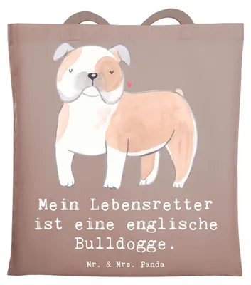 Produktbild von Mr. & Mrs. Panda Jutebeutel Englische Bulldogge Lebensretter - Braun Pastell - Geschenk, Schultasche, Tasche, Einkaufstasche, dokumententasche, English Bulldog, Tote Bag