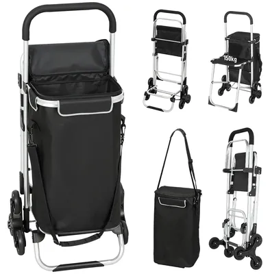 Immagine prodotto di Carrello della spesa da 40 litri con sedile e 3 ruote | Colore: nero | Dimensioni: 59,5 x 46 x 97 cm