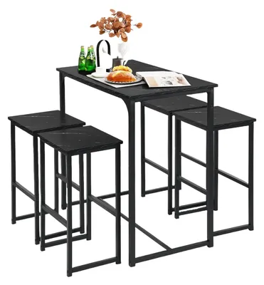 Produktbild von Bartisch mit 4 Barhockern Set, Industriestil, Küche/Esszimmer, Schwarz, 100x50x90 cm