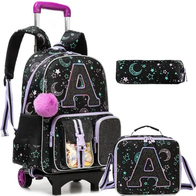 Immagine prodotto di Zaino trolley per bambini, zaino da scuola con ruote, zaino scolastico nero, 42x30x20 cm, set