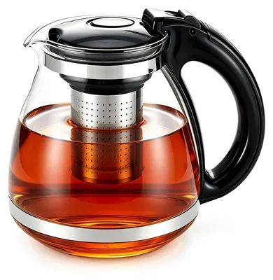 Gläserne Teekanne 1,5 l mit Edelstahlfilter, hitzebeständiger Griff