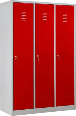 Produktbild von Gürkan Spind lichtgrau, feuerrot 105458, 3 Schließfächer 118,5 x 50,0 x 180,0 cm