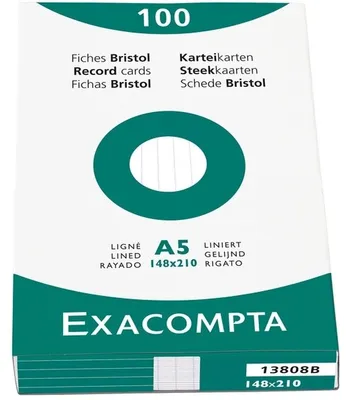 Zdjęcie produktu dla EXACOMPTA 13808B Karty indeksowe EXACOMPTA, format DIN A5, w linie, białe