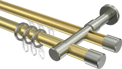 Produktbild von Interdeco Rundrohr-Innenlaufstange / Gardinenstange (Kombination) Messing-Optik / Edelstahl-Optik, Typ Prestige Santo (Kappe), 20 mm Ø 2-läufig, 600 cm