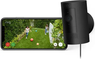 Produktbild von Ring Stick Up Cam Plug-in, IP-Sicherheitskamera, Innen & Außen, Kabellos, 2400 MHz, Tisch/Wand, Schwarz