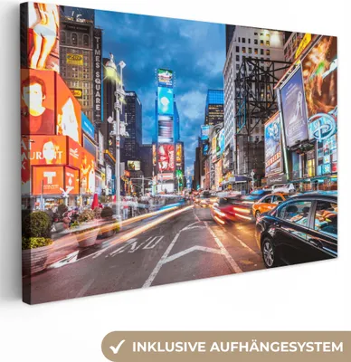 Produktbild von OneMillionCanvasses® - Leinwandbilder - 150x100 cm, New York - Architektur - Nacht, Wandbilder Kunstdruck Wanddekoration