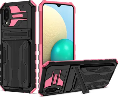 Produktbild von Galaxy A02 / M02 Hülle, Hybrid Robust Schutz Stoßfest Schutzhülle mit Kartenhalter Ständer für Samsung Galaxy A02 / M02 Rosa