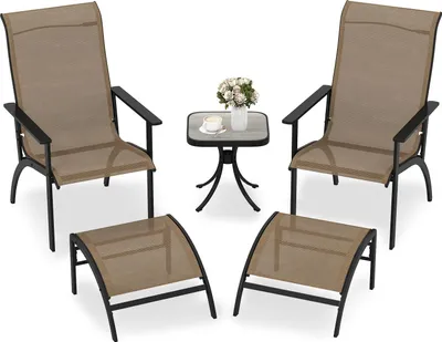 Produktbild von GOPLUS 5 tlg. Gartenmöbel Set, Balkonmöbel mit 2 Adirondack-Stühle, 2 Hocker und 1 Beistelltisch, ergonomische Garten Möbel für Veranda, Hof, Kaffee