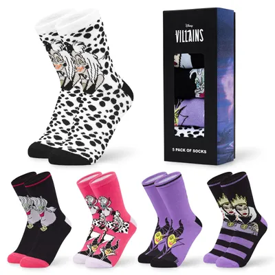 Produktbild von Disney Socken Damen Teenager Größe 35–41, 5er Pack Lustige Socken mit Motiv, Baumwollsocken für Zuhause Freizeit, Geschenke für Frauen (35-41 EU, Lila/Rosa Villains)