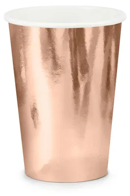 6er-Set roségoldene Papierbecher 220 ml Einweg