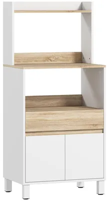 Immagine prodotto di Credenza Mobile per Microonde 60x40x131 cm Mensole con Retro Aperto in Legno Bianco