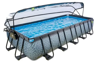 Produktbild von EXIT Stone Rahmenpool 540x250x100cm, Aufstellpool, mit Sandfilteranlage & Überdachung, Rechteckig, Grau