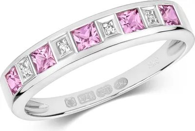 Produktbild von Funkelndes Feuer Eleganter 9 Karat (375) Weißgold Halb Eternity Diamant Ring Brillant-Schliff H - PK mit rosa Saphir, 55 (17.5); TRS290699KWRSO