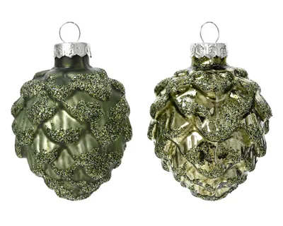 Produktbild von Christbaumschmuck Zapfen 7cm Glas 6 Stück - Rosmarin