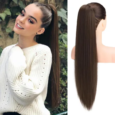 Obrázok produktu pre Hrebeň na vlasy, tvar "koňský chvost", dĺžka 71 cm, tmavohnedý so svetlohnedými pramienkami