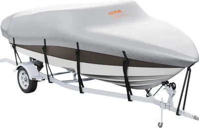 Produktbild von Bootsabdeckung, 5180–5790 mm, wasserdichte Bootsabdeckung für Anhänger, 600D Marine Grade PolyurethanOxford, mit Motorabdeckung und Schnallenriemen, für V-Rumpf, Dreirumpf, Fisch-Ski-Boot, Runabout, Bass-Boot, grau
