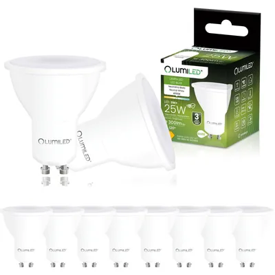 Zdjęcie produktu dla LUMILED GU10, lampa LED PAR16, 3W, 300lm, 4000K (biała neutralna), kąt świecenia 120°, nieściemnialna, 10 sztuk. Energooszczędna żarówka LED, reflektor, spot. Odpowiednik 25W, idealna do kuchni, salonu, biura, przedpokoju. Zestaw 10 lamp