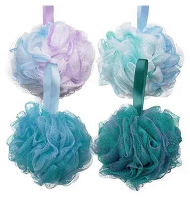 Produktbild von Duschschwamm, Dusch-Luffa-Bälle, 75 g/Stück, für Körperwäsche, Badezimmer, Männer und Frauen – 4er-Set, Schwämme in Blumenfarben, Badeschwamm, Dusch-Luffa, 75 g, Netz-Pouf, Badehaargummi, Körperwasch-Puff – 4er-Pack, großer 70 g Luffa-Schwamm, Körperschrubber-Schwamm – viel Schaum für Bad, Dusche, 4er-Pack