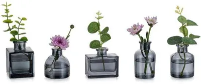 Produktbild von Glasvasen Set, 5 Stück, kleine, graue, gläserne Tafeldekoration für Heim, Wohnzimmer, Büro