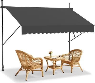Produktbild von UISEBRT Klemmmarkise Balkonmarkise mit Handkurbel Einziehbar Manuell Sonnenschutz UV-beständig ohne Bohren Terrassenüberdachung 250x120cm Dunkelgrau