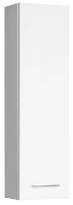 A white cabinet with a silver handle against a white background.