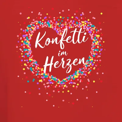 Zdjęcie produktu dla Koszulka damska z kolorowym sercem i konfetti – urodziny, karnawał, Fasching, Fastnacht, rozmiar M, kolor czerwony