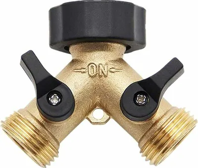 Produktbild von Y-Spender, robuster 3/4-Zoll-Doppelwaschmaschinenhahn aus Messing, Schlauchanschlussadapter mit Absperrventil für Sanitärinstallationen, Doppelwaschmaschinenhahn, Garten