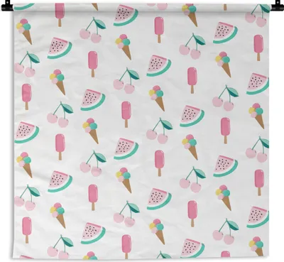 Produktbild von MuchoWow® Wandteppich Wandbehang Sommer - Muster - Pastell 150x150 cm Tapisserie Dekoration Wandtuch - Wohnaccessoires - Modernes