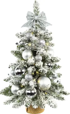 Zdjęcie produktu dla Dekorowana sztuczna choinka SILVER CHRISTMAS 60 cm z oświetleniem LED w doniczce
